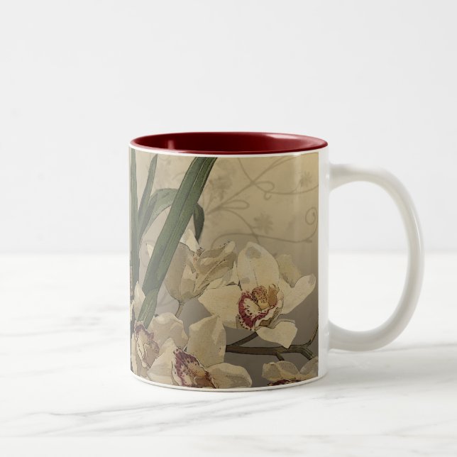 Caneca De Café Em Dois Tons Pintura de Orquídea (Direita)