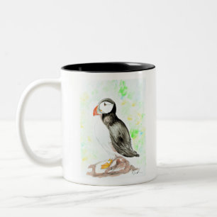 Caneca De Café Em Dois Tons Pintura de Puffin e de Aquarela