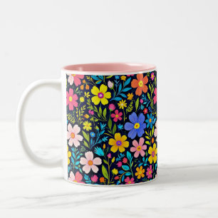 Caneca De Café Em Dois Tons Pintura Digital Floral Padrão de Flores