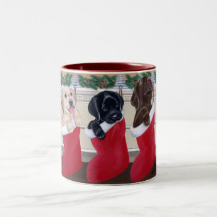 Caneca De Café Em Dois Tons Pintura do Natal dos filhotes de cachorro de