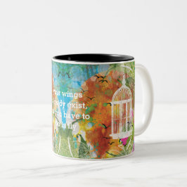 Caneca De Café Em Dois Tons Pintura em Aquarela de Pássaros com Citação Person