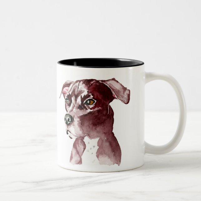 Caneca De Café Em Dois Tons Pintura monocromática da aguarela do cão de (Direita)