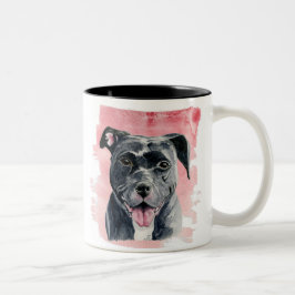 Caneca De Café Em Dois Tons Pintura preta feliz da aguarela do cão de Pitbull