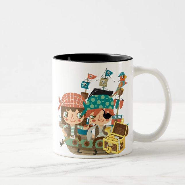 Caneca De Café Em Dois Tons Piratas com tesouro (Direita)