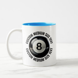 Caneca De Café Em Dois Tons Piscina 8 Bolas & Texto Médio AZUL CLARO 325ml Per