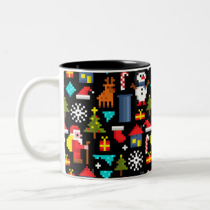 Caneca De Café Em Dois Tons Pixel Natal
