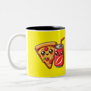 Caneca De Café Em Dois Tons Pizza e Soda sorridentes - Design de Comida de Car