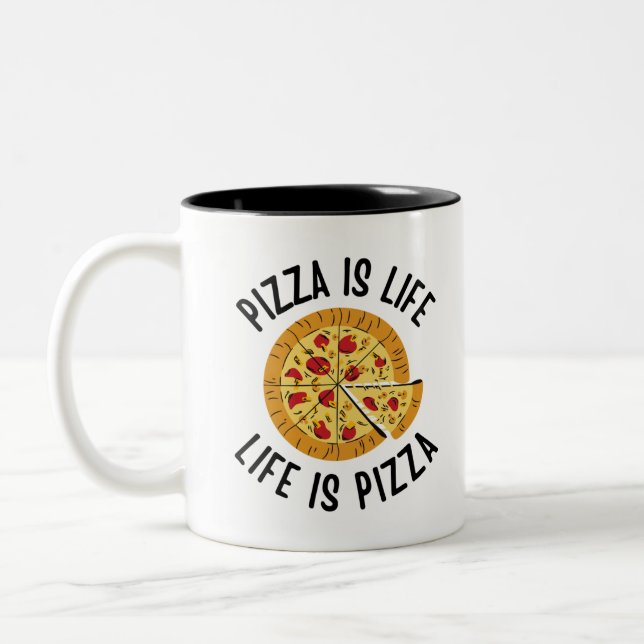 Caneca De Café Em Dois Tons Pizza É Vida É Pizza Engraçado (Esquerda)
