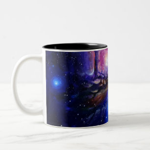 Caneca De Café Em Dois Tons Planeta Galáxia e nebulosa