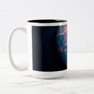 Caneca De Café Em Dois Tons Planeta Laranja e Azul