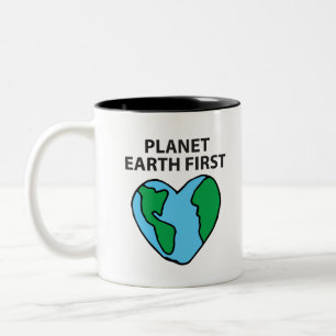 Caneca De Café Em Dois Tons Planeta Primeiro Ícone Ecológico Feliz Clipart T