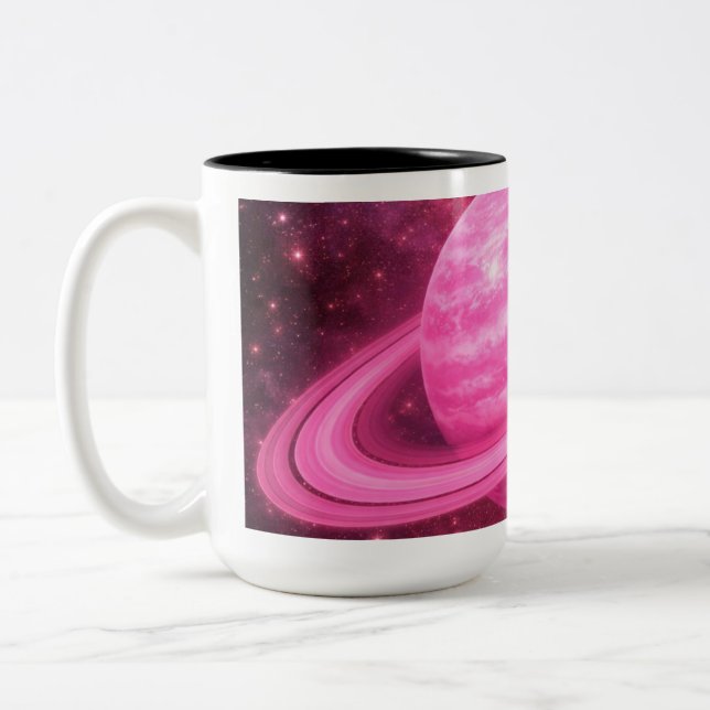 Caneca De Café Em Dois Tons Planeta Rosa com Anéis Rosas (Esquerda)