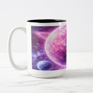 Caneca De Café Em Dois Tons Planeta Rosa com Quatro Luas