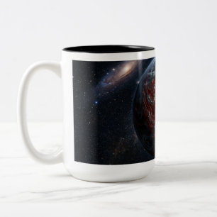 Caneca De Café Em Dois Tons Planeta Vermelho Com Prata