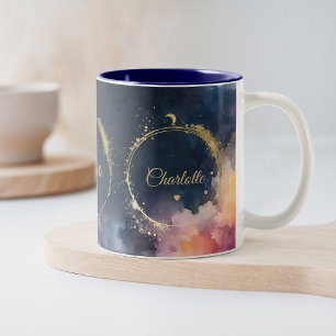 Caneca De Café Em Dois Tons Planetas do Céu da Galáxia Azul das Águas Celestia
