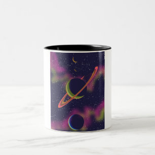 Caneca De Café Em Dois Tons Planetas e estrelas