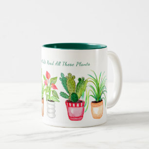 Caneca De Café Em Dois Tons Planta Mãe Aquarela Plantas Familiares Potentes En