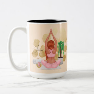Caneca De Café Em Dois Tons Plantas De Ioga-Lady Watercolor