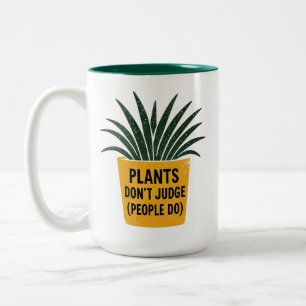 Caneca De Café Em Dois Tons Plantas Divertidas Não Julgam Carimbo de Tinta Vin