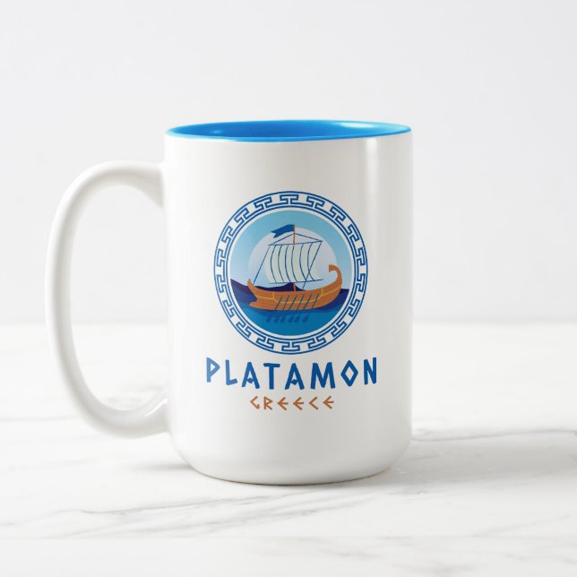 Caneca De Café Em Dois Tons Platamon, Design de navio grego Grécia (Esquerda)