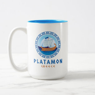Caneca De Café Em Dois Tons Platamon, Grécia Projeto de Navio Grego
