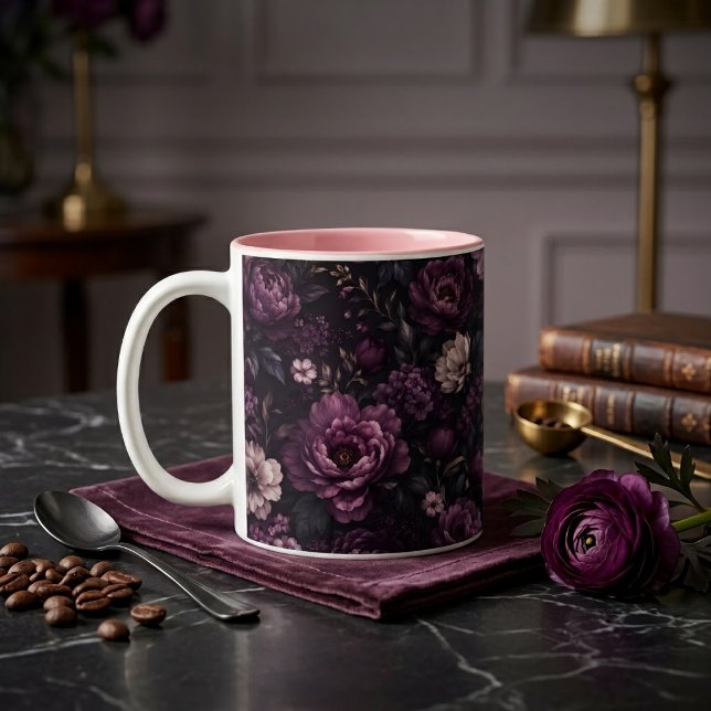 Caneca De Café Em Dois Tons Plum Noir Floral (Criador carregado)