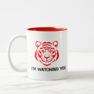 Caneca De Café Em Dois Tons Poderoso Tiger Face Vermelho Imagem Vermelha Engra