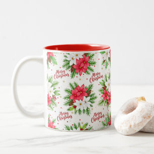 Caneca De Café Em Dois Tons Poinsettia de Aquarela Elegante Feliz Natal