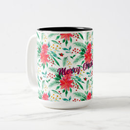 Caneca De Café Em Dois Tons Poinsettia De Aquarela Patterada