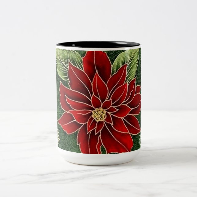 Caneca De Café Em Dois Tons Poinsettia de Natal Elegante Coffee Mug (Centro)