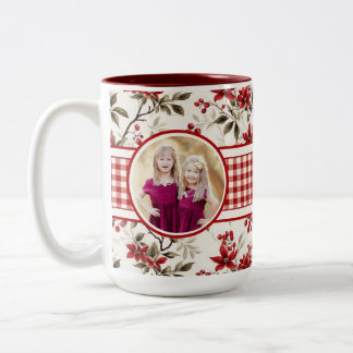 Caneca De Café Em Dois Tons Poinsettia Holly Gingham Border Mug