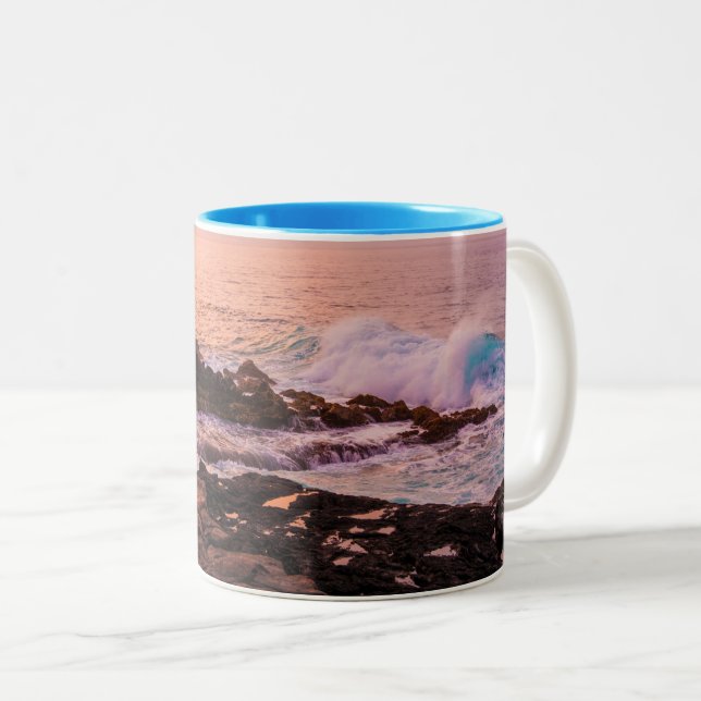 Caneca De Café Em Dois Tons Poipu Sunrise, Kauai, Havaí (Frente Esquerda)