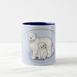 Caneca De Café Em Dois Tons Polar Bear Mãe e Cub.