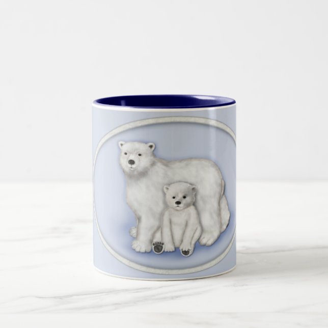 Caneca De Café Em Dois Tons Polar Bear Mãe e Cub. (Centro)