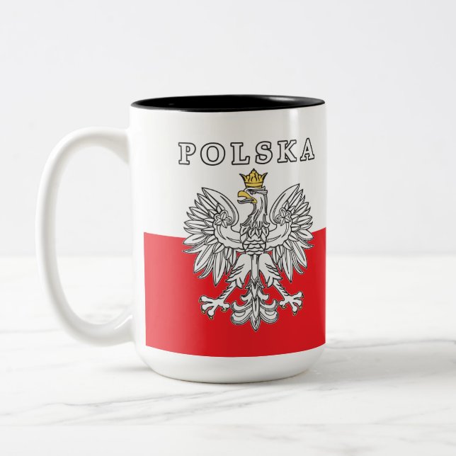 Caneca De Café Em Dois Tons Polska Com Águia Polonesa (Esquerda)