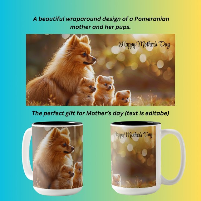 Caneca De Café Em Dois Tons Pomerânia dia de as mães (Criador carregado)