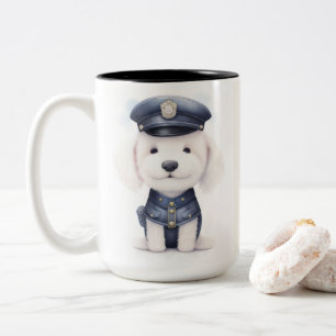 Caneca De Café Em Dois Tons Poodle Cop em Ação...Sniffing Out Trouble