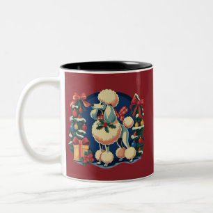 Caneca De Café Em Dois Tons Poodle de Natal Retro Vintage dos Anos 1950 Cachor