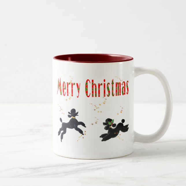 Caneca De Café Em Dois Tons Poodles Negros Jogando Merry Christmas Art Mug Cup (Direita)