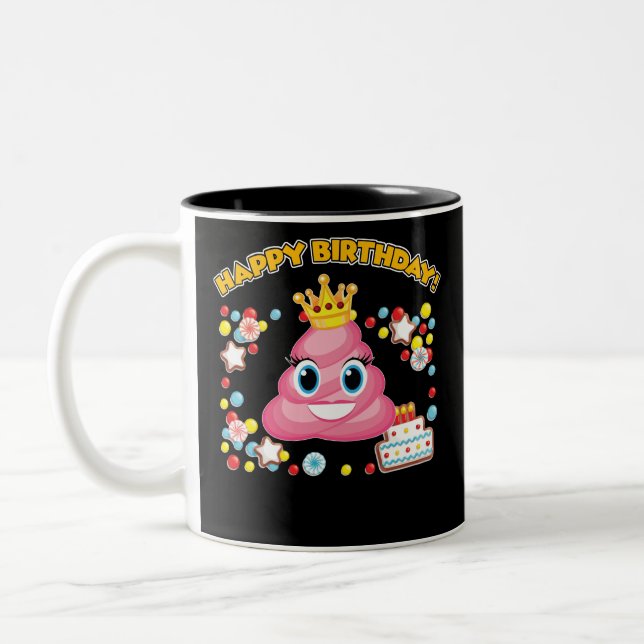 Caneca De Café Em Dois Tons Poop rosa Emoji Happy Birthday (Esquerda)