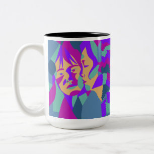 Caneca De Café Em Dois Tons Pop Art   Duas mulheres   2 Lados