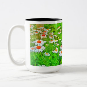 Caneca De Café Em Dois Tons Pop artístico brilhante e colorido Daisies v1 z.