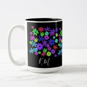 Caneca De Café Em Dois Tons Pop de Cor Flores Personalizadas Mug