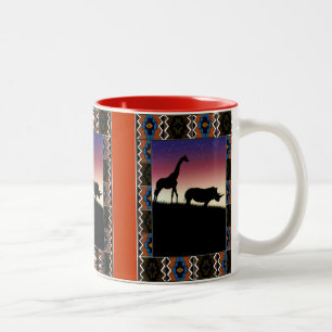 Caneca De Café Em Dois Tons Por do sol, animais africanos
