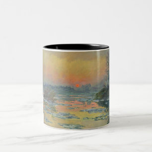 Caneca De Café Em Dois Tons Pôr do sol do rio Sena no inverno (Claude Monet)