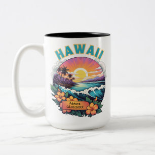 Caneca De Café Em Dois Tons Pôr do sol nas montanhas de praia do Havaí - Plume