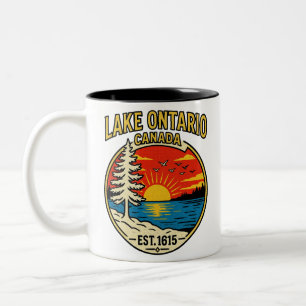Caneca De Café Em Dois Tons Pôr do sol Pop Art do Lago Ontário Canadá Est 1615