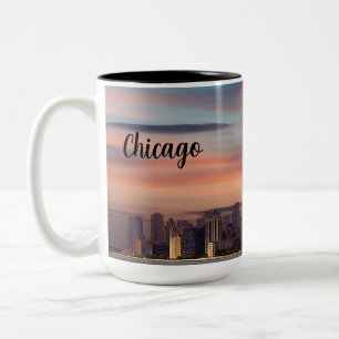 Caneca De Café Em Dois Tons Pôr do Sol Profundo Chicago