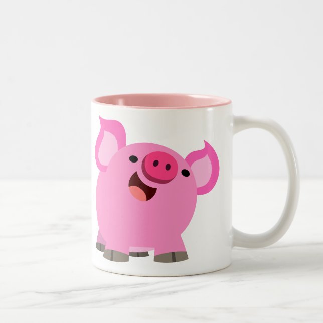 Caneca De Café Em Dois Tons Porco de Cartoon Giro Ridículo (Direita)