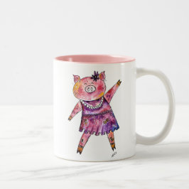 Caneca De Café Em Dois Tons Porco de dança branca
